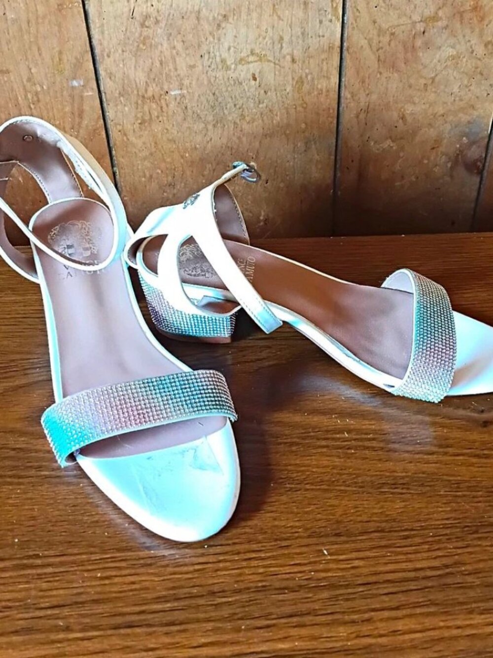 Vince Camuto Big Girls Formal Sandals Size 3.5 White Rhinestone Ankle Strap